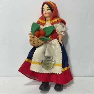 Vintage Ethnic Dolls Eros Palermo #21 Wicker Fruit Basket Fabric Face Italy 6”